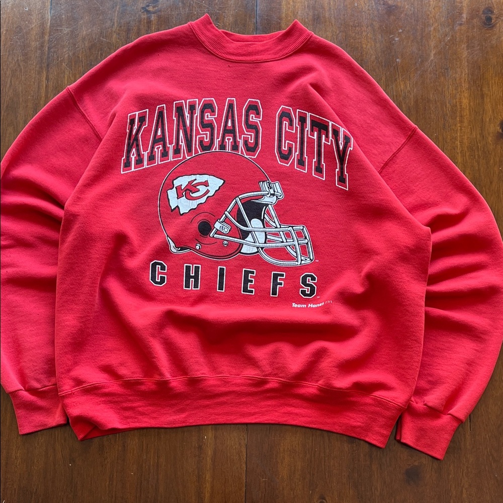 VTG 90’s Kansas City Chiefs Distressed Crewneck Sweatshirt Size XL